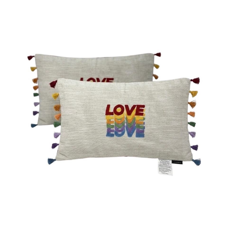 Set of 2 Lacourte decorative LOVE throw pillow covers only 14" x 24" NEW